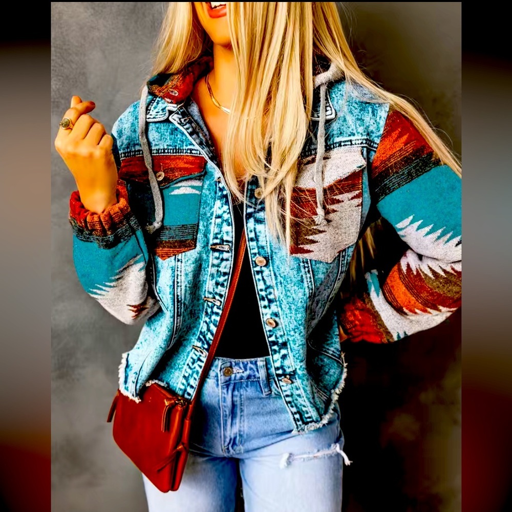 Boho Style Hooded Denim Jacket